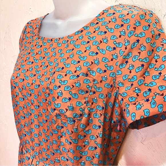 Monteau Terracotta Pink Elephant Print Retro Fit and Flare Dress Women's M - Picture 3 of 6